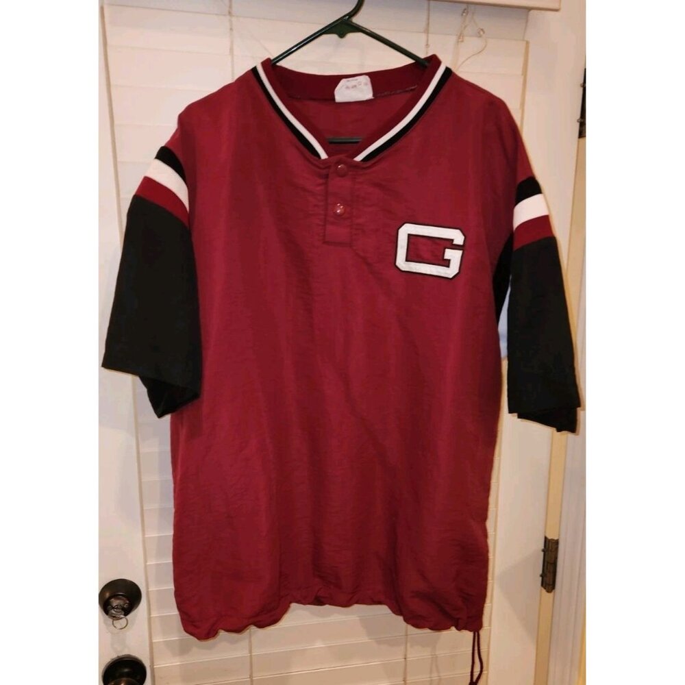 Vintage DELONG Baseball Windbreaker Pullover Short Sleeve MEDIUM burgundy USA